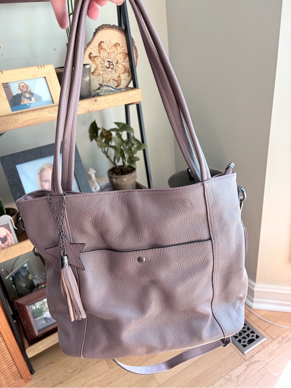 Women's mauve 2 way Bag with Tassel Charm